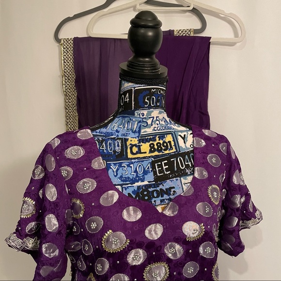 Purple Foil Salwar Kameez Indian 3-Piece Set – Size 40 - Picture 4 of 15